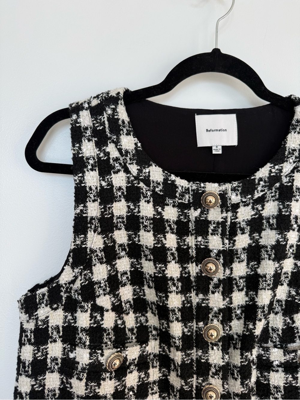 Reformation Black & White Tweed Plaid Mini Dress – Size 6